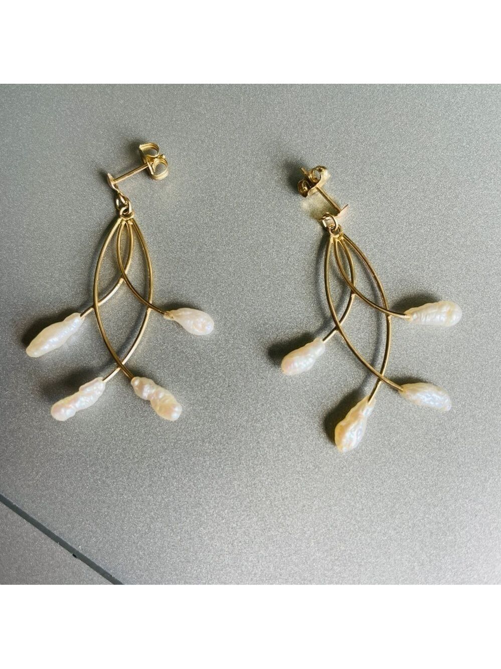 14k Gold Fresh Water Pearl Vintage Chandelier Earrings - Picture 6 of 6